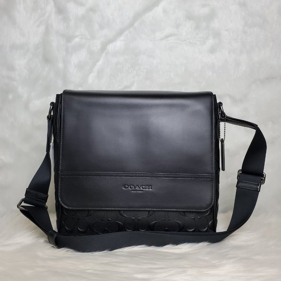 COACH BLACK HOUSTON MAP BAG IN SIGNATURE LEATHER - Picture 4 of 6